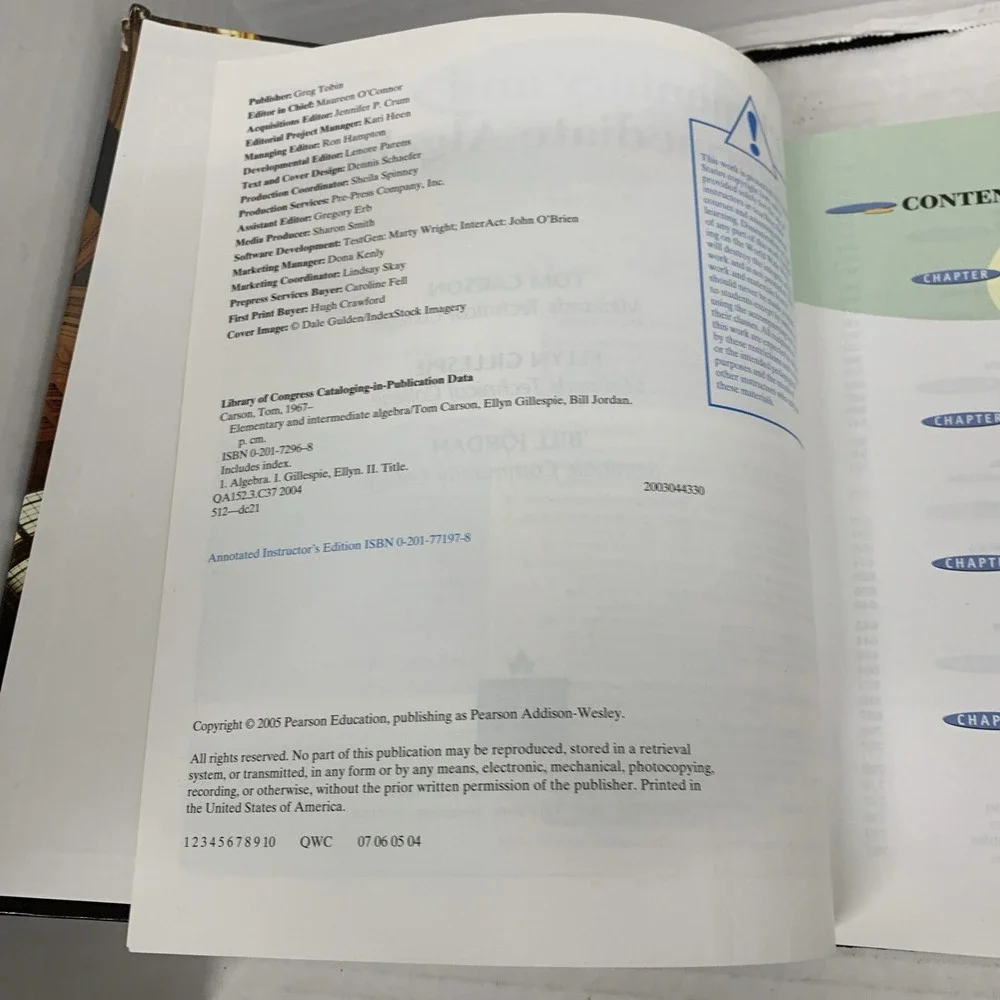 ELEMENTARY ALGEBRA (TOM CARSON/ELLYN GILLESPIE) 2005 Instructor's Edition